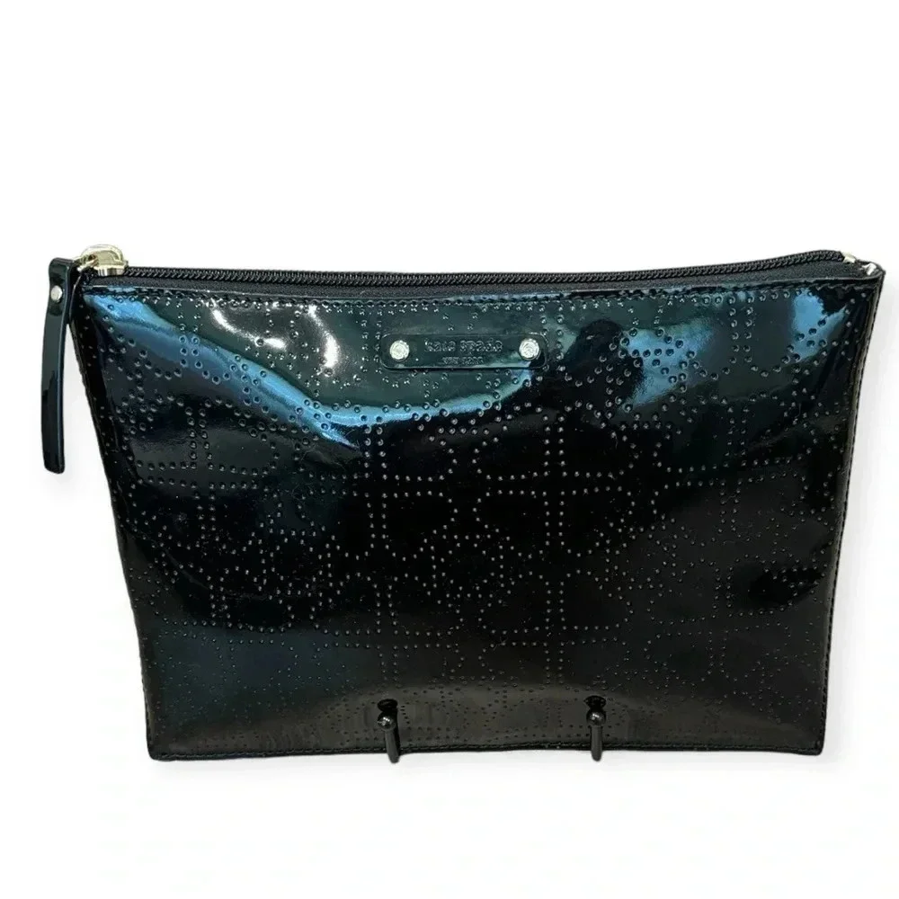 KATE SPADE NWT METRO SPADE BLACK PATENT LEATHER LARGE POUCH